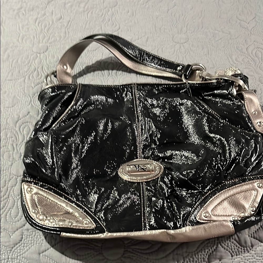 Kathy Van Zeeland Black and Silver Shoulder Bag